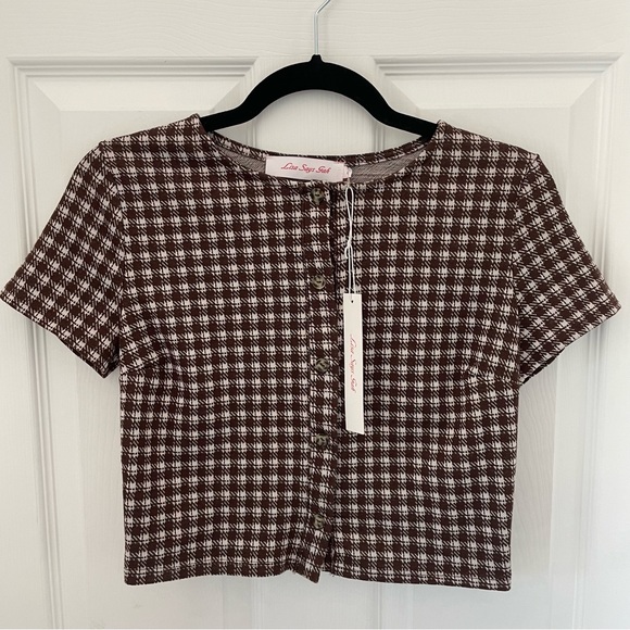 Lisa Says Gah NWT Brown Houndstooth Blouse - Picture 1 of 5